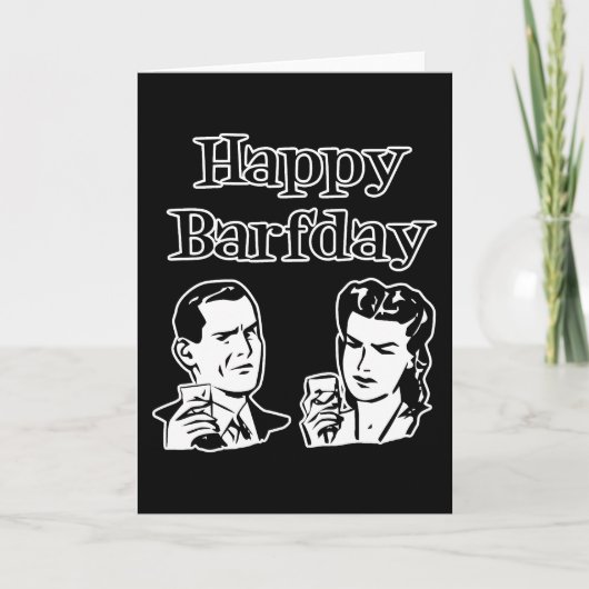 Happy Barfday Retro Man & Woman B&W Kaart (Voorkant)