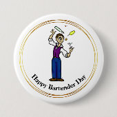 Happy Bartender Day Button - Mannelijke Cartoon (Voorkant)