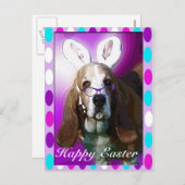 Happy Basset Hound Carte postale de voeux de Pâque (Devant / Derrière)