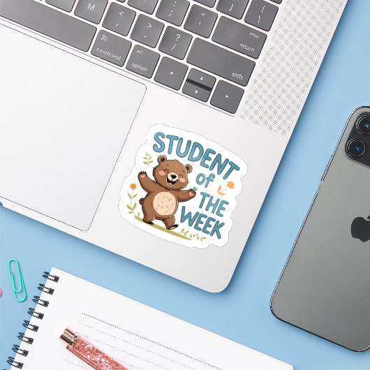 Happy Bear "Student of the Week" Reward Sticker  (Ordinateur portable avec iPhone)