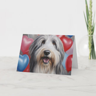 Happy Bearded Collie with Balloons Valentine's Day Kaart