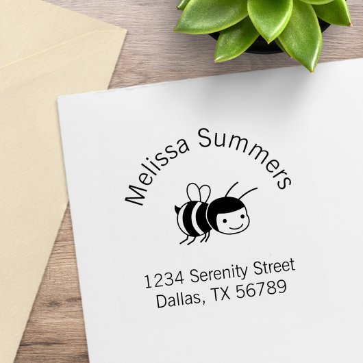 Happy bee-adres rubberstempel