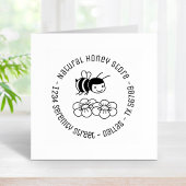 Happy Bee and Flowers Round Business Address 4 Rubberstempel