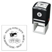 Happy Bee and Flowers Round Business Address Zelfinktende Stempel (In situ)