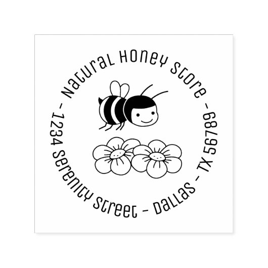 Happy Bee and Flowers Round Business Address Zelfinktende Stempel (Design)