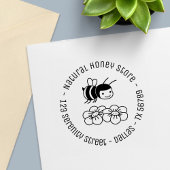 Happy Bee and Flowers Round Business Address Zelfinktende Stempel