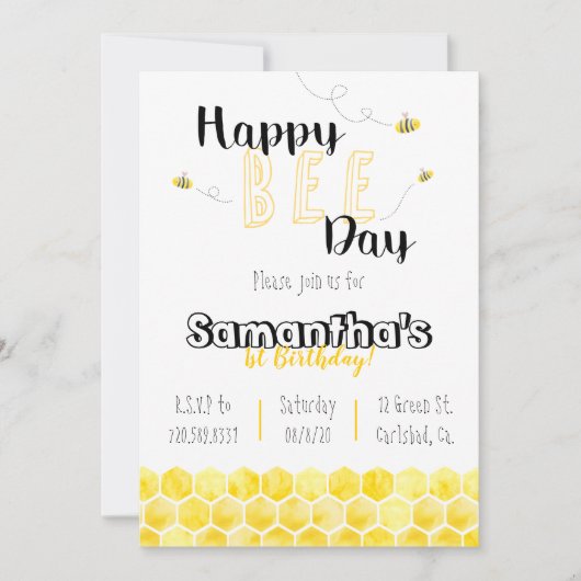 Happy Bee-Day Bee Thema Verjaardag Zwart en geel Kaart (Voorkant)