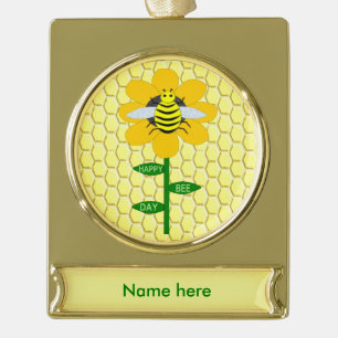 Happy bee Day Birthday Bumblebee Aangepast Verguld Banner Ornament