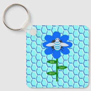 Happy bee Day Boy Blue Birthday Bumblebee Custom Sleutelhanger