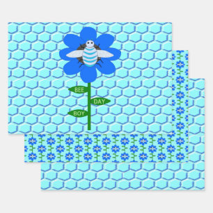 Happy bee Day Boy Blue Birthday Bumblebee Inpakpapier Vel