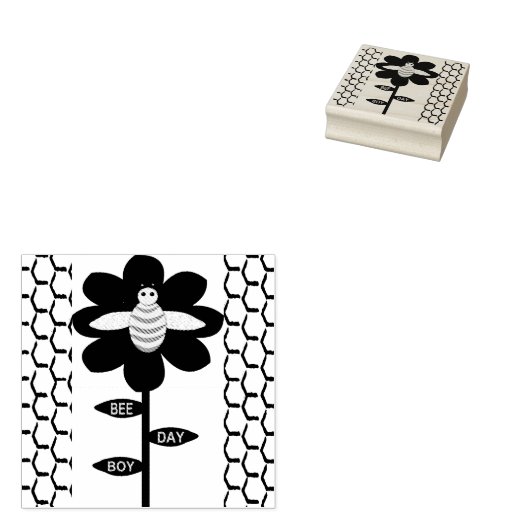 Happy bee Day Boy Blue Birthday Bumblebee Rubberstempel (Gestempeld)