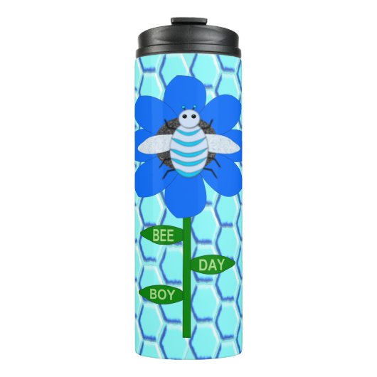 Happy bee Day Boy Blue Birthday Bumblebee Thermosbeker (Voorkant)
