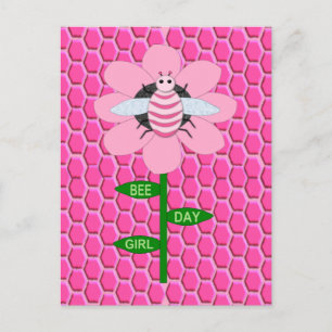 Happy bee Day Girl Pink Birthday Bumblebee Briefkaart