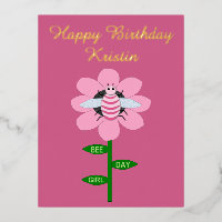 Happy bee Day Girl Pink Birthday Bumblebee Custom