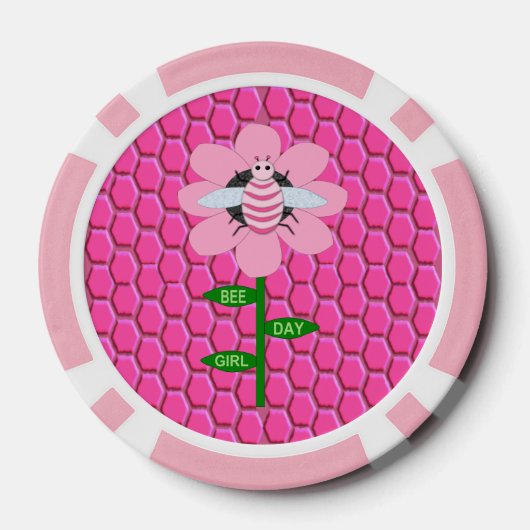 Happy bee Day Girl Pink Birthday Bumblebee Poker Chips (Achterkant)