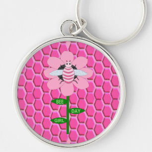 Happy bee Day Girl Pink Birthday Bumblebee Sleutelhanger