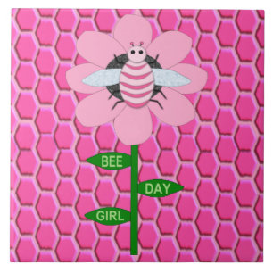 Happy bee Day Girl Pink Birthday Bumblebee Tegeltje
