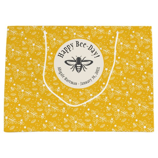 Happy Bee-Day Honey Bee Yellow Groot Cadeauzakje (Voorkant)