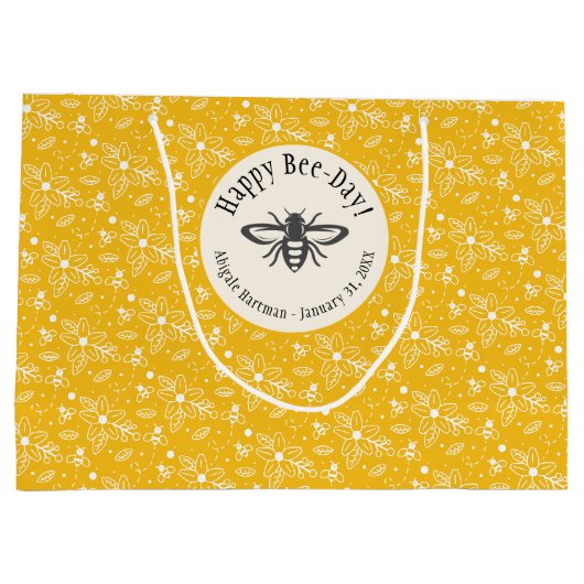 Happy Bee-Day Honey Bee Yellow Groot Cadeauzakje (Achterkant)