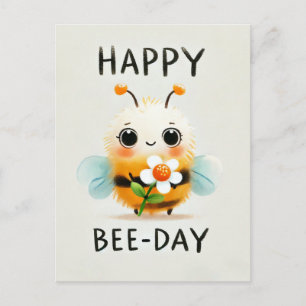 Happy Bee-Day Kaart - Schattigee Bijen met Bloem
