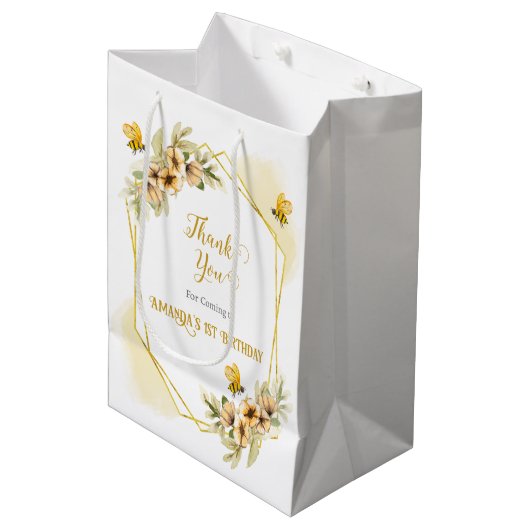 Happy Bee-day Waterverf Verjaardagsfeestgeschenk e Medium Cadeauzakje (Voorkant Gekanteld)