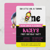 Happy Bee Girl 1er Anniversaire Invitation avec ph (Devant / Derrière)