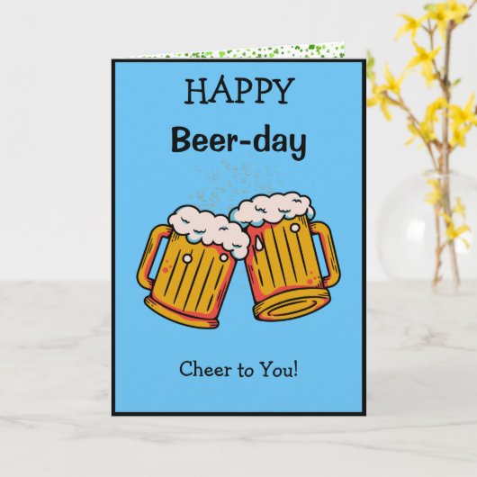 Happy Beer-Day Fun Verjaardag Kaart (Gele Bloem)