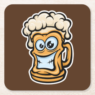 Happy Beer Mok, grappige illustratie Vierkante Kartonnen Onderzetter
