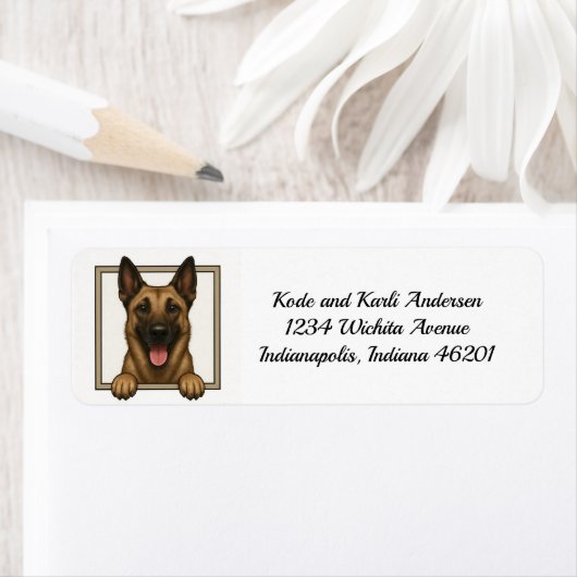 Happy Belgium Malinois Return Address Label (Insitu)