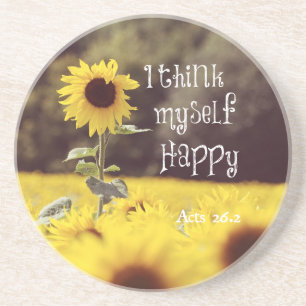 Happy Bible Verse met zonnebloemen Zandsteen Onderzetter