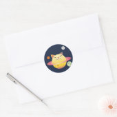 Happy Big Cat Planet Space Ronde Sticker (Envelop)