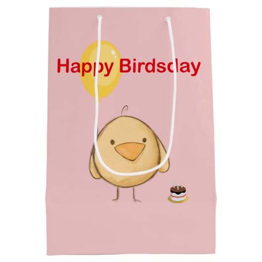 Happy Birdsday Bird Chick Thmed Birthday Medium Cadeauzakje (Achterkant)