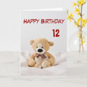 Happy Birthday 12th Teddy Bear Theme Kaart (Gele Bloem)