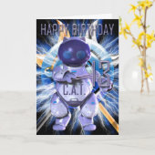 Happy Birthday 13th, Robot Cat, Techno Modern Kaart (Gele Bloem)