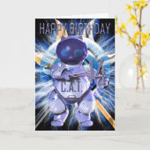 Happy Birthday 14th, Robot Cat, Techno Modern Kaart (Gele Bloem)