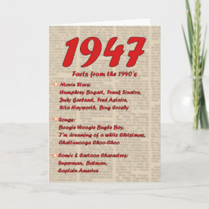 Happy Birthday 1947 Jaar van het geboortenieuws 40 Kaart
