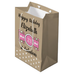 Happy Birthday 21 en geweldig bruin roze Medium Cadeauzakje