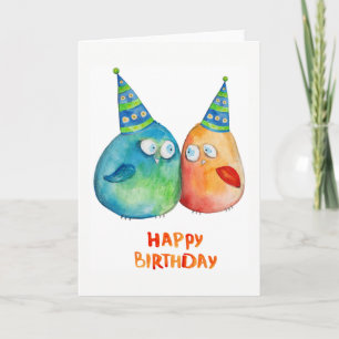 Happy Birthday 2 kleine vogeltjes leeg van binnen Kaart