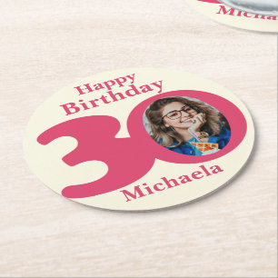 Happy Birthday 30 naam en fotopapier onderzetters