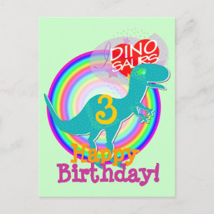 Happy Birthday 3 jaar Blue Dino T-Rex Briefkaart