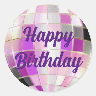 Happy Birthday 3D kleurrijke disco bal paarse Ronde Sticker