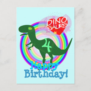 Happy Birthday 4 Years T-Rex Dino Postcard Briefkaart