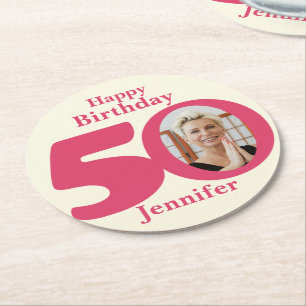 Happy birthday 50 naam en fotopapier onderzetters