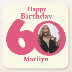 Happy birthday 60 naam en fotopapier onderzetters
