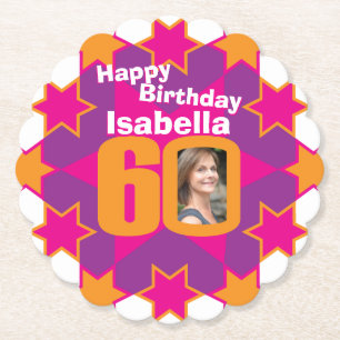 Happy birthday 60e naam en fotopapier onderzetters