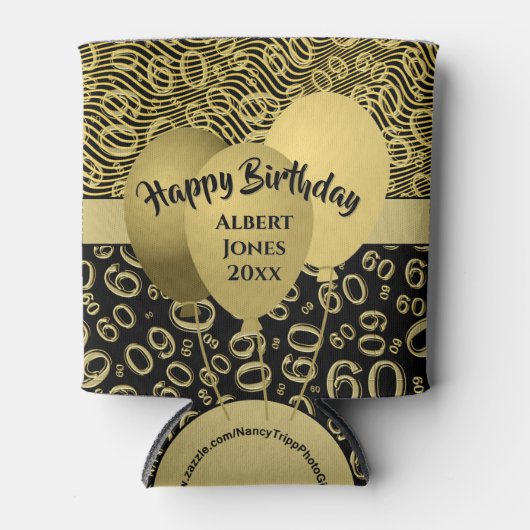 Happy Birthday 60th Number Pattern Gold en Black Blikjeskoeler (Voorkant)