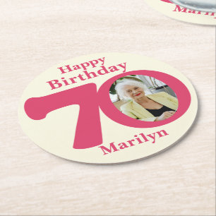 Happy birthday 70 naam en fotopapier onderzetters