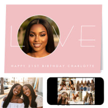 Happy Birthday 7 Photo Love Elegant Blush Pink