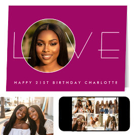 Happy Birthday 7 Photo Love Elegant Dark Pink Kaart