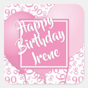 Happy Birthday - 90 roze/wit nummerpatroon Vierkante Sticker